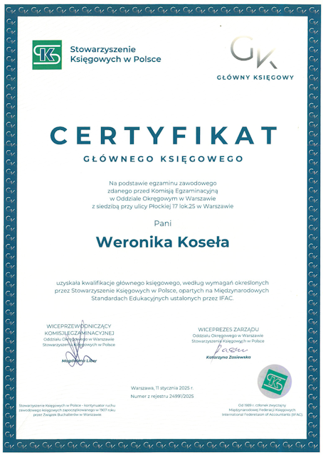 Certyfikat Głównego Księgowego